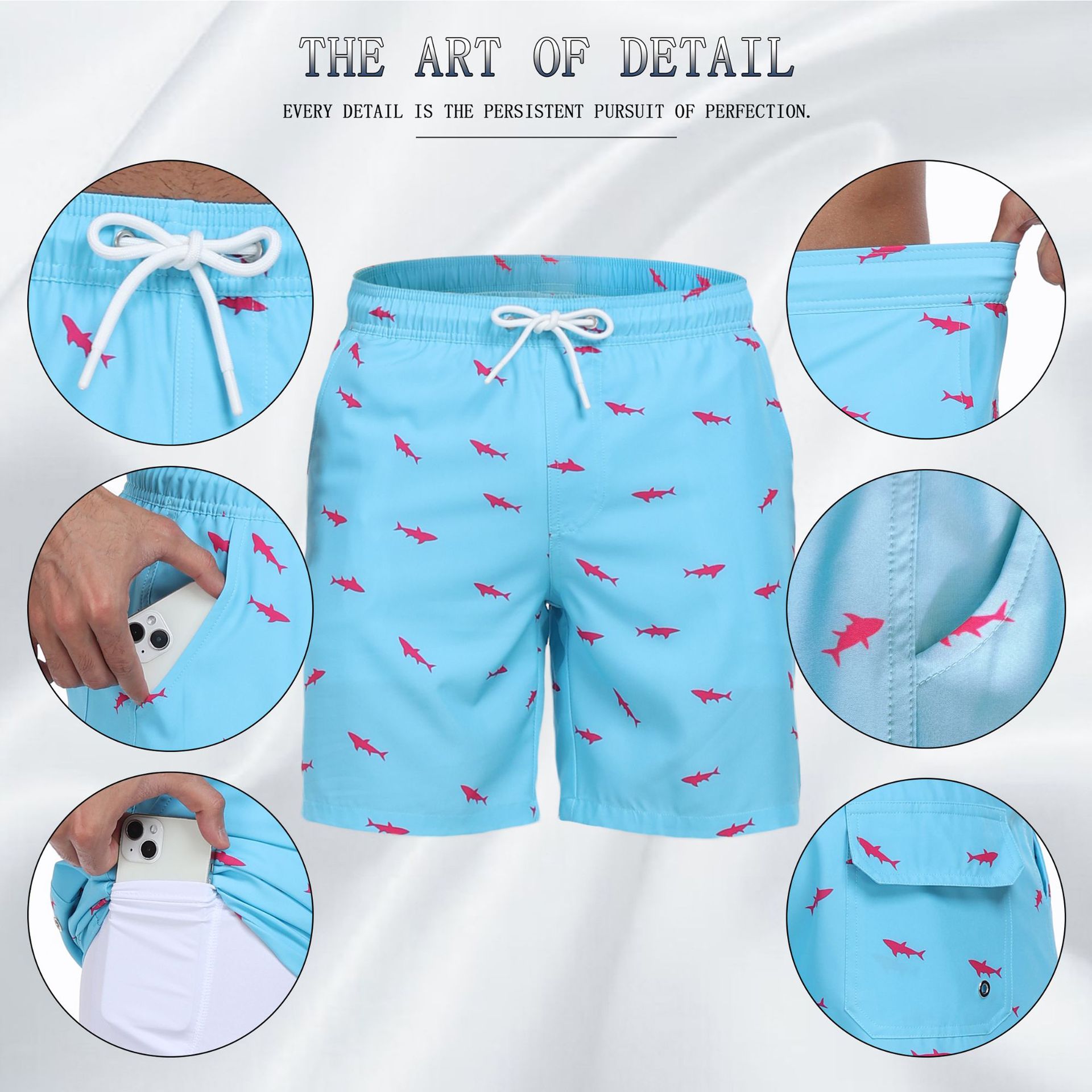 Mens Shark Pattern 2 in 1 Boar - Long Leg Trunk Men review and price